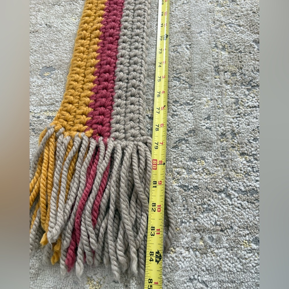 Hand Crochet Color Block Skinny Long Scarf - Picture 4 of 7